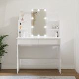 Masa de toaleta cu LED, alb extralucios, 96x40x142 cm GartenMobel Dekor, vidaXL