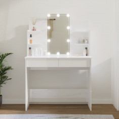 Masa de toaleta cu LED, alb extralucios, 96x40x142 cm GartenMobel Dekor