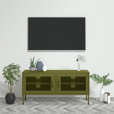 vidaXL Comodă TV, verde măsliniu, 105x35x50 cm, oțel foto