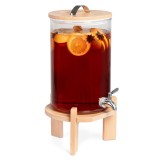 Dozator bauturi sticla Navaris 7L cu robinet si suport, maro/transparent. Universal, limonada, suc, ceai, cocktail