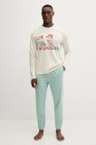 United Colors of Benetton pijamale de bumbac culoarea bej, cu imprimeu, 30964P02Y