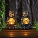 Statueta Buddha cu lampa solara LED alb cald decor gradina 17x15x26 cm IP44