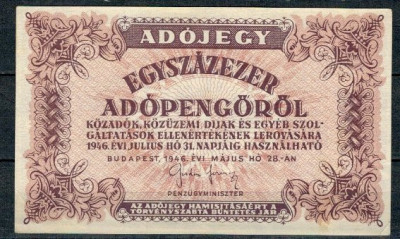 Ungaria 1946 - 100.000 adopengo, circulata foto
