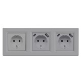 Priză cu &icirc;mpăm&acirc;ntare Nova III cu două conectori USB cu cadru gri