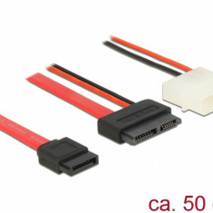 Cablu Slim SATA la SATA 7 pini + 2 pini alimentare M-T 50cm, Delock 84790