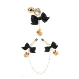 Distractie - Chisa Senuelo Ispita Sexy Set Negru Dop Anal cu Bijuterie si Lantisor cu Clema pentru Sfarcuri cu Fundite