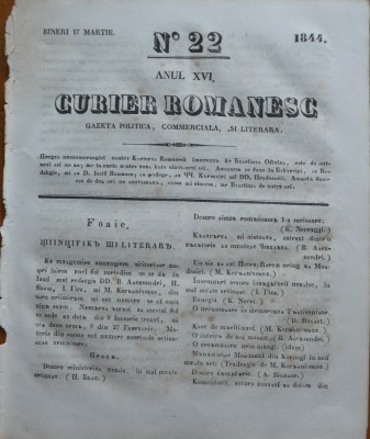 Curier romanesc , gazeta politica , comerciala si literara , nr. 22 din 1844 foto