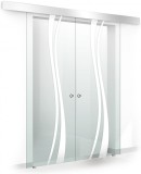 Usa culisanta Boss &reg; Duo model Play alb, 95+95x215 cm, sticla Gri securizata, glisanta in ambele directii