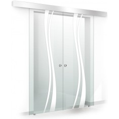 Usa culisanta Boss &reg; Duo model Play alb, 60+60x215 cm, sticla Gri securizata, glisanta in ambele directii