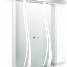 Usa culisanta Boss ® Duo model Play alb, 85+85x215 cm, sticla Gri securizata, glisanta in ambele directii