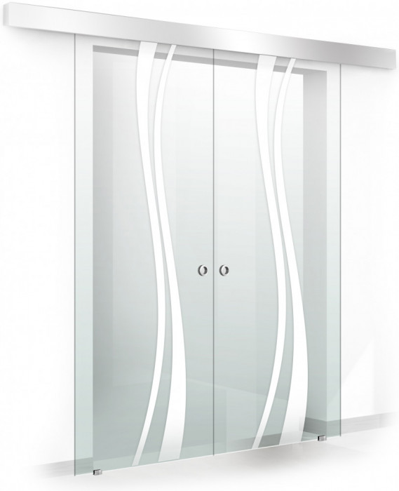 Usa culisanta Boss &reg; Duo model Play alb, 85+85x215 cm, sticla Gri securizata, glisanta in ambele directii