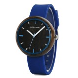 Ceas din lemn Bobo Bird cu curea din silicon albastru R28-1