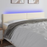 vidaXL Tăblie de pat cu LED, crem, 160x5x78/88 cm, piele ecologică