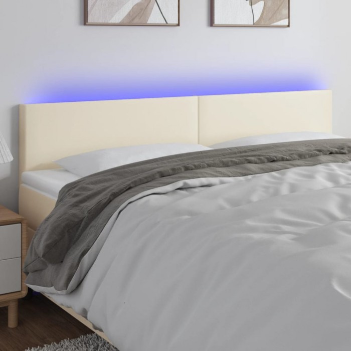 vidaXL Tăblie de pat cu LED, crem, 160x5x78/88 cm, piele ecologică 3121430