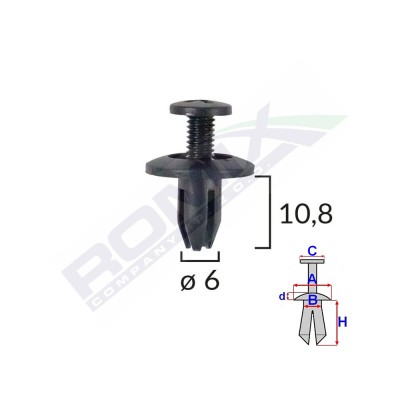Clips Fixare Pentru Honda/Kia/Toyota 6X10.8Mm - Negru Set 10 Buc 133920 B14696-RMX foto
