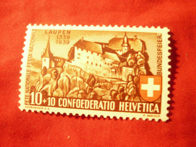 Serie 1 valoare Elvetia 1939 - Pro Patria 10+10C , castel Laupen foto