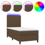 Cumpara ieftin Pat cu arcuri, saltea si LED, maro inchis, 90x190 cm, textil