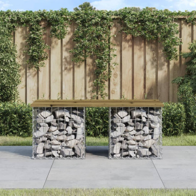 vidaXL Bancă grădină, design gabion, 103x44x42 cm, lemn pin impregnat foto