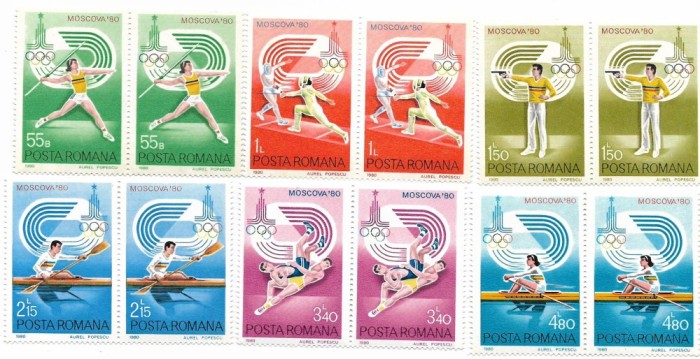 Romania (512) - J.O. de Vara, Moscova, 1980, serie neobliterata, blocuri de 2
