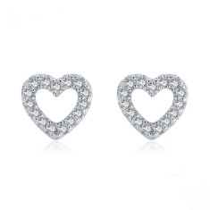 Cercei din argint in forma de inima, cu pietre din zirconiu, Little Hearts foto
