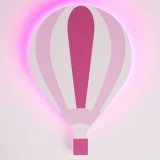 Lampa decorativa LED din lemn, forma de balon cu aer cald, Alb si Roz, 15.5x23cm, CMCLASS