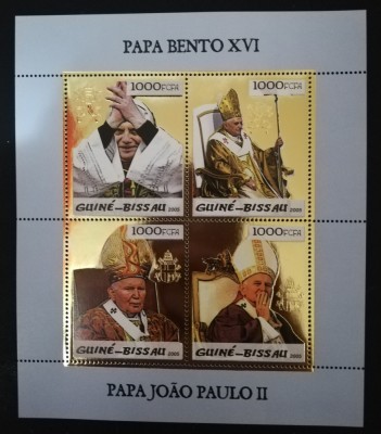 GUINEA BISSAU-PAPI-FOLIE DE AUR-1 M/Sh.+ 2 S/S- NEOBLITERAT -G BIS 320 foto