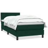 Cumpara ieftin Pat box spring cu saltea, verde inchis, 80x220 cm, catifea