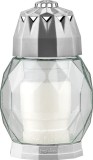 Candela funerara Bolsius Diamond argintie din sticla, cu rezerva 24h