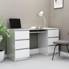 vidaXL Birou de scris, alb extralucios, 140x50x77 cm, lemn prelucrat foto