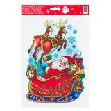 Autocolant Decorativ Fereastră, Model Moș Crăciun &Icirc;n Sanie, Glitter, Multicolor, Dimensiuni 20x30cm, Oem
