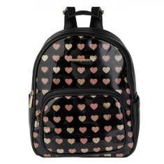 Rucsac Dama, Model Inimi, Culoare Negru/Bej, Dimensiuni 27x12x32.5cm, Compartiment Principal, Curele Reglabile foto