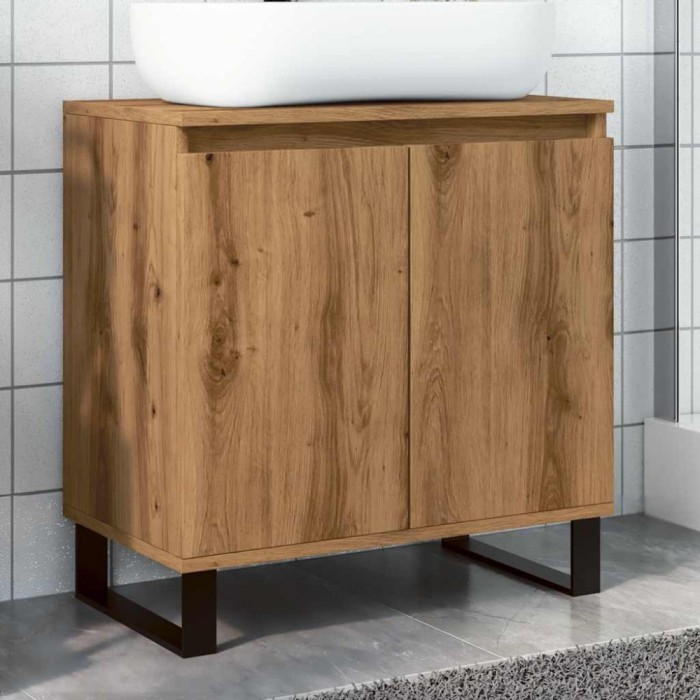 Gossi dulap de baie, stejar artizanal, 58x33x60 cm, lemn prelucrat