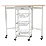 Carucior de Bucatarie Extensibil cu 3 sertare HOMCOM, MDF/Metal, Dulpa Organizare bucatarie 37x37x77.5 cm, Alb | Aosom RO