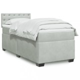 VidaXL Pat box spring cu saltea, gri deschis, 90x190 cm, catifea