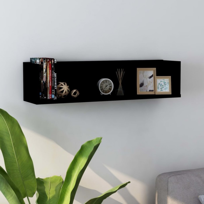 vidaXL Raft de perete CD-uri, negru, 75 x 18 x 18 cm, lemn prelucrat 801311