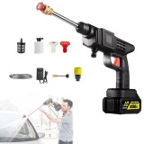 Aparat de spalat cu presiune tip pistol, fara fir, Recipient spuma, Galeata si accesorii incluse, 12V, Negru