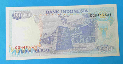 Bancnota Indonezia 1000 Seribu Rupiah 1998 - serie QQH417531 - UNC Superba foto