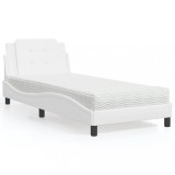 VidaXL Pat cu saltea, alb, 90x190 cm, piele ecologică 3208832