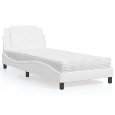vidaXL Pat cu saltea, alb, 90x190 cm, piele ecologică 3208832 foto