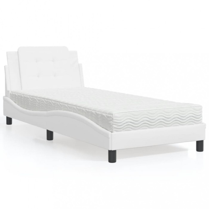 vidaXL Pat cu saltea, alb, 90x190 cm, piele ecologică 3208832