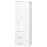 HOMCOM Dulap Dormitor cu 2 Sertare, 2 Uși cu &Icirc;nchidere Silențioasă și Bară de Suspendare, 60 x 47 x 180 cm, Alb | Aosom Romania