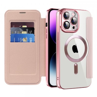 Husa MagSafe pentru Apple iPhone 14 Pro Max, Techsuit, SmartMag Book, Roz foto