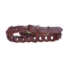 Zgarda maro impletita, din piele naturala, pentru caini 60X3 cm