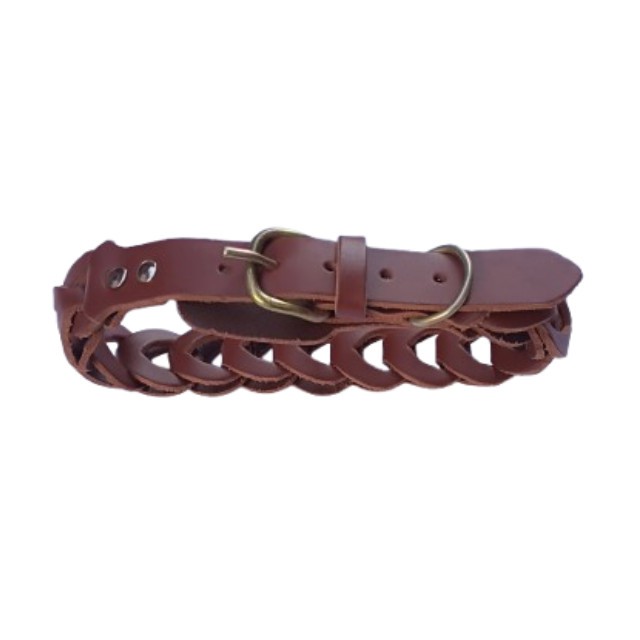 Zgarda maro impletita, din piele naturala, pentru caini 60X3 cm