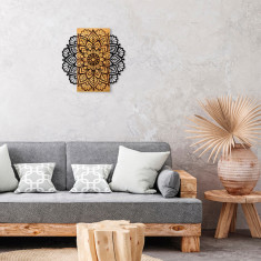 Decoratiune de perete, Mandala 2, 50% lemn/50% metal , Dimensiune: 58 x 58 x 3 cm, Negru