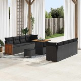 VidaXL Set de Canapea pentru Grădină cu 11 Piese și Perne, Negru, din Ratan Polimer Acacia
