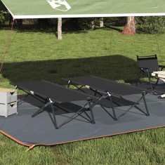 vidaXL Pat pliabil pentru camping Pliere 2 pcs Negru 206 x 76 x 74 cm