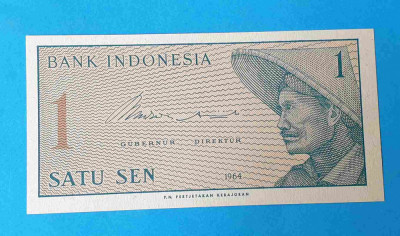 Bancnota Indonezia 1 Satu Sen 1964 - serie AHK0349132 - UNC Superba foto