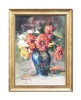 Tablou pictat manual inramat, Vaza cu crizanteme, 45x35cm ulei pe panza in cutit efect 3D, Geo Ungureanu