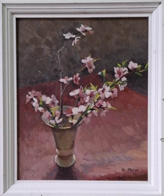 Mihail P. Stellu (1896-1962)-Crengi cu flori de măr, pictură veche foto